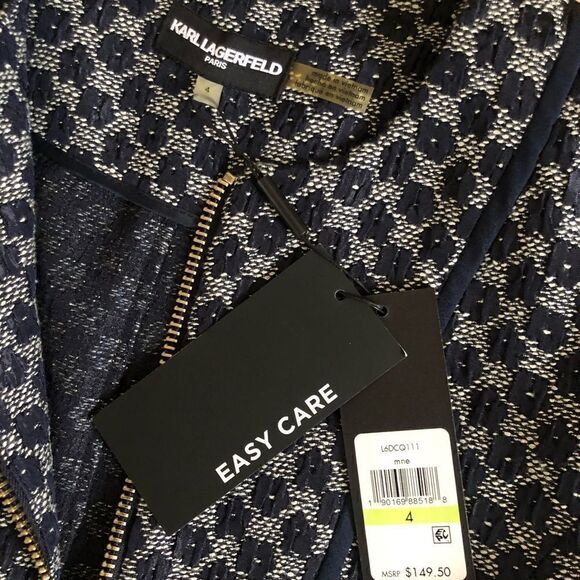 KARL LAGERFELD HONEYCOMB BLACK GREY ZIP CROPPED BLAZER JACKET - Picture 4 of 10